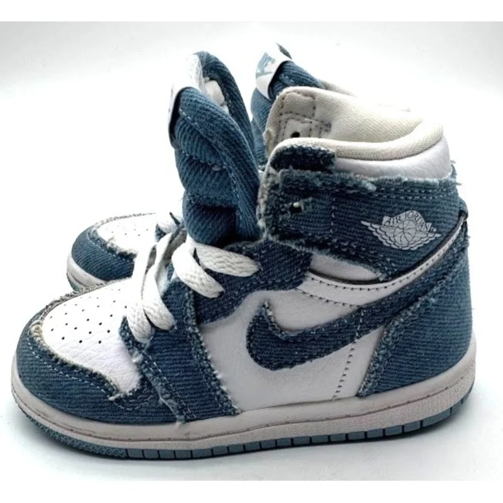 Nike Air Jordan 1 High Denim TD Toddler Sneakers Blue White US 7C CU0450-104